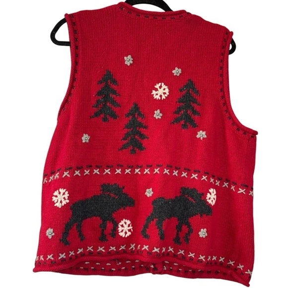 Coldwater Creek Red Moose Snow Christmas Holiday Vest Wool Women’s 1X Winter - Picture 4 of 11